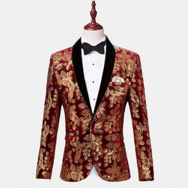 Burgundy Tuxedo With Black Lapel - Gentleman's Guru