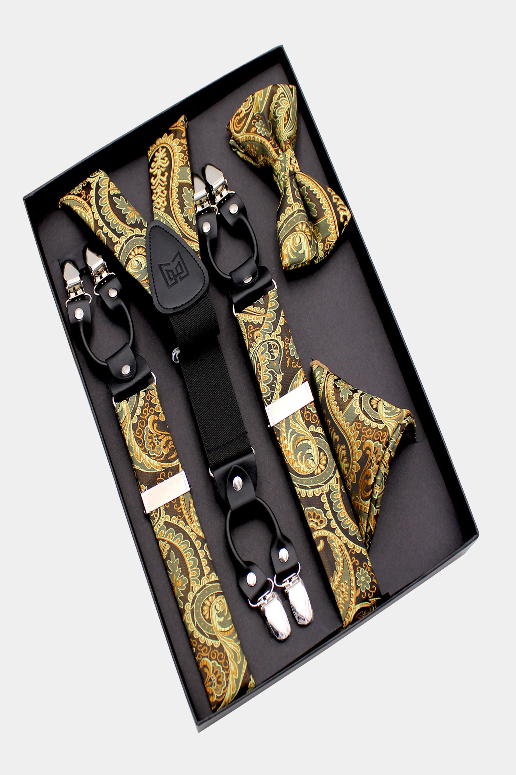keusyoi Elegant Gold Silk Men's Suspenders Men Leather Metal 6