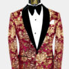 Burgundy & Gold Velvet Tuxedo Jacket with Sequins