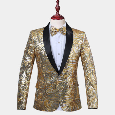 Black And Gold Tuxedo Jacket - Velvet & Sequins - Gentleman's Guru