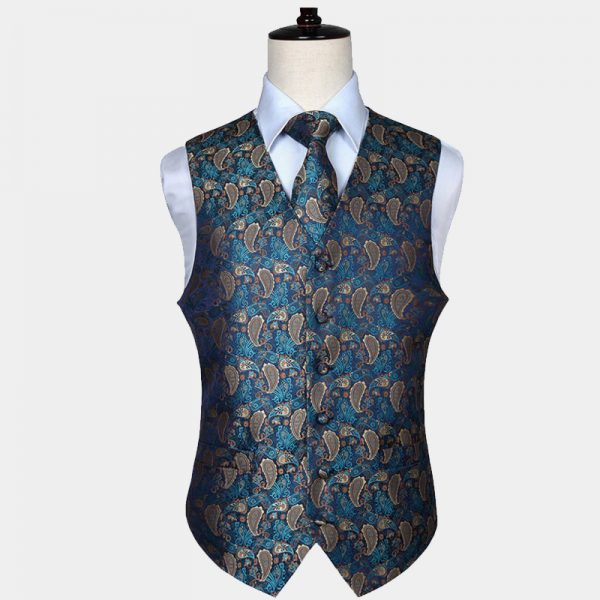 Light Blue Paisley Waistcoat And Tie Set - Gentleman's Guru