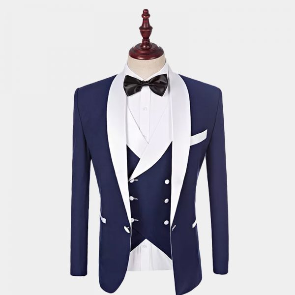 Navy Blue And White Tuxedo Suit - Gentleman's Guru™