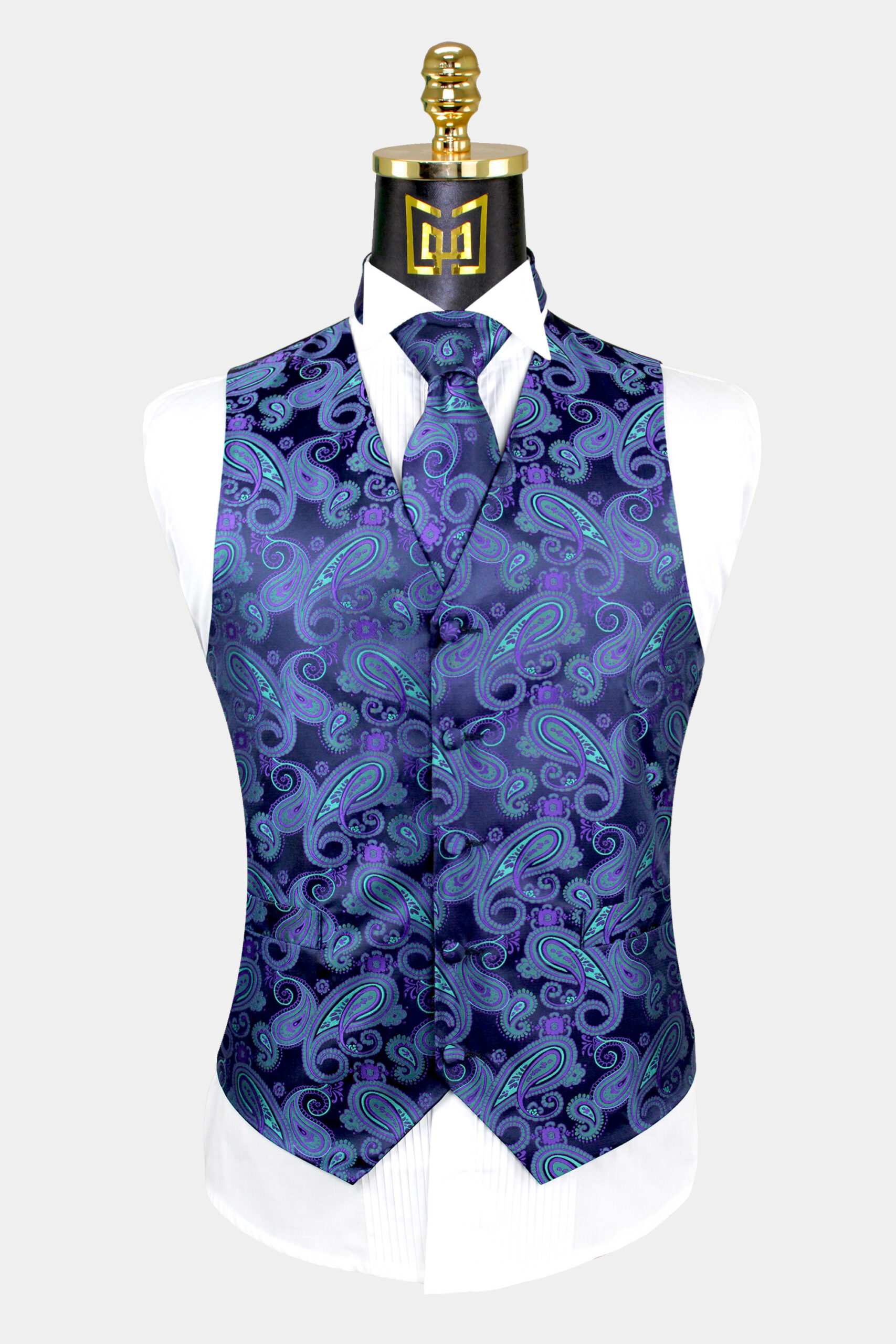 Purple and Turquoise Paisley Vest Set Gentleman s Guru