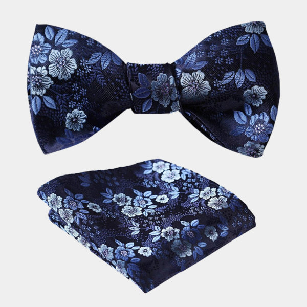 Navy Blue Floral Bow Tie Set Free Shipping Gentlemans Guru 5811