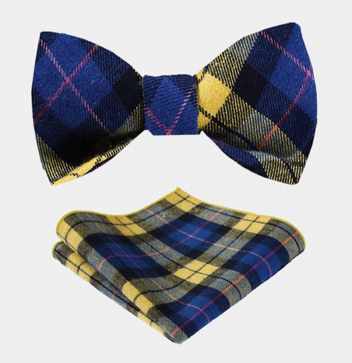 Yellow And Blue Plaid Bow Tie Set Gentlemans Guru 9333