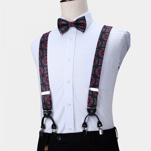 Black And Red Bow Tie And Suspenders Set - Gentleman's Guru