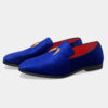 Royal Blue Velvet Loafers with Gold Tassels