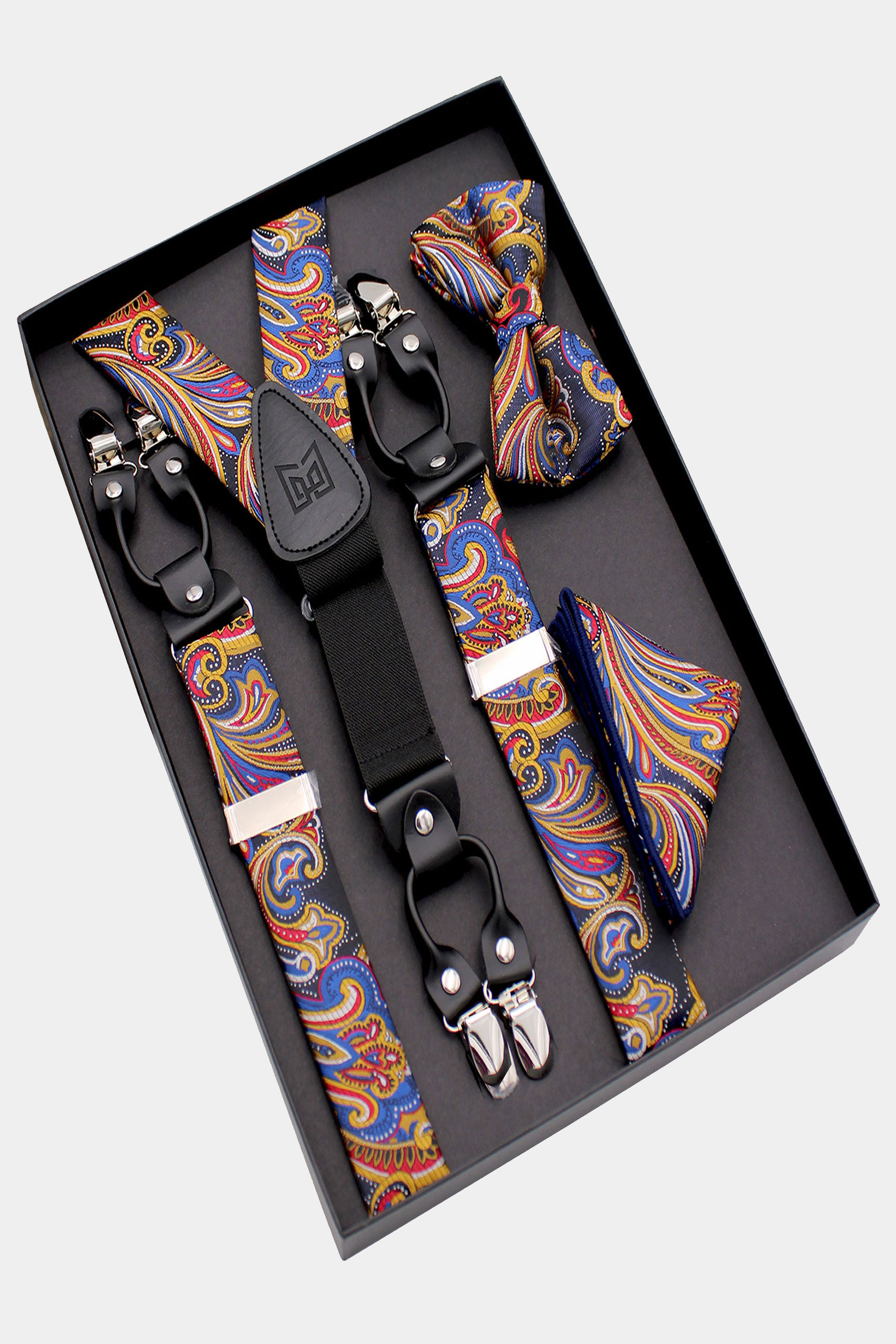 Paisley Suspender, Bow Tie, Pocket Square Set For Men's Tuxedo Suspenders :  Adjustable Braces, Strong Enhanced Clips Kids Red