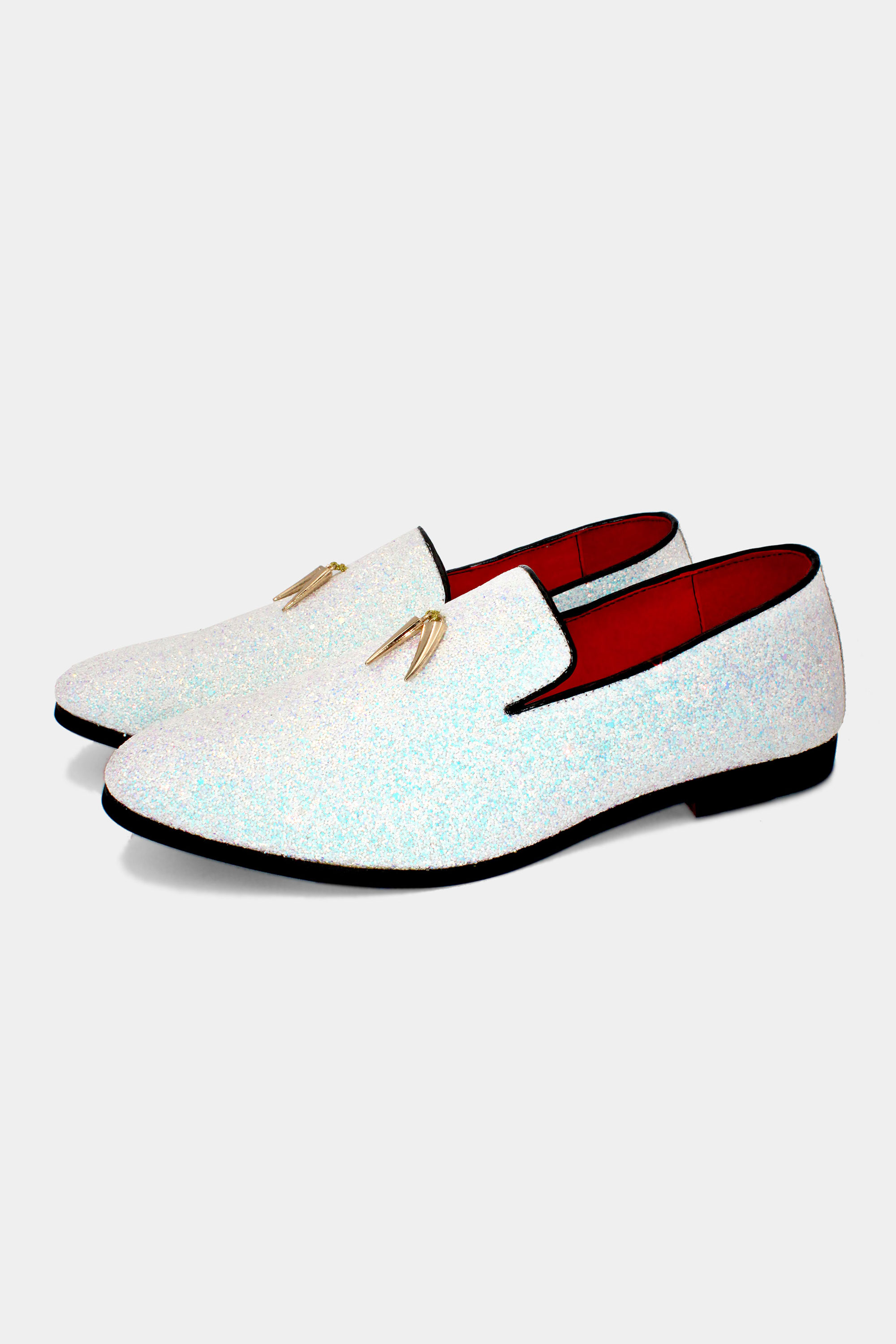 White Glitter Loafers with Tassels 9