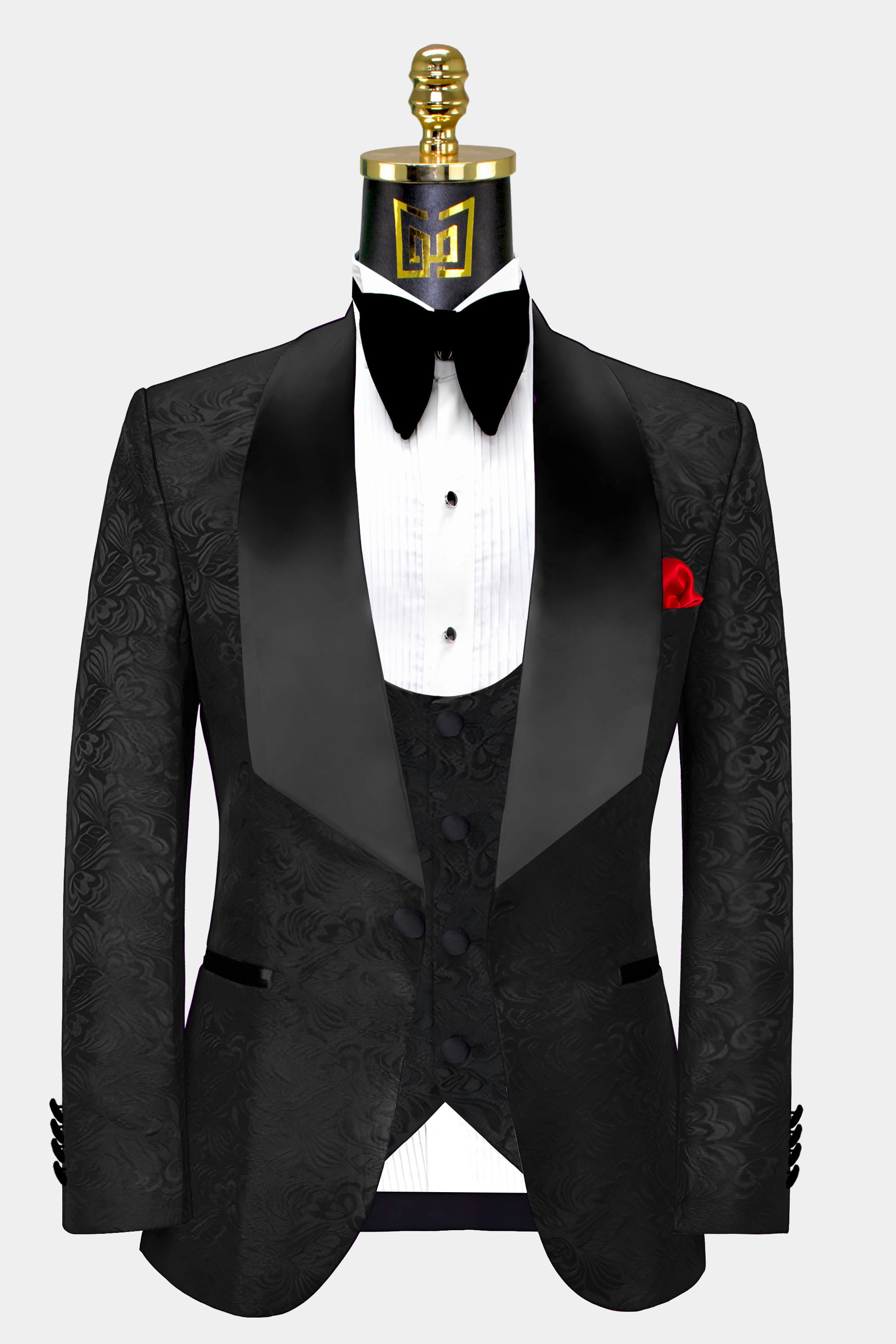 All Black Tuxedo Jacket Groom Wedding Floral Blazer From Gentlemansguru.com  