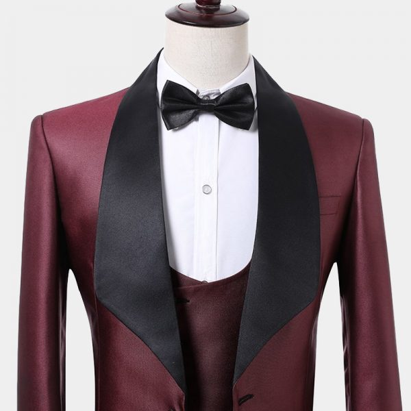 Burgundy And Black Tuxedo Suit - Shawl Lapel - Gentleman's Guru