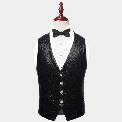 Men's Black Sequin Vest - FREE Shipping - Gentleman's Guru