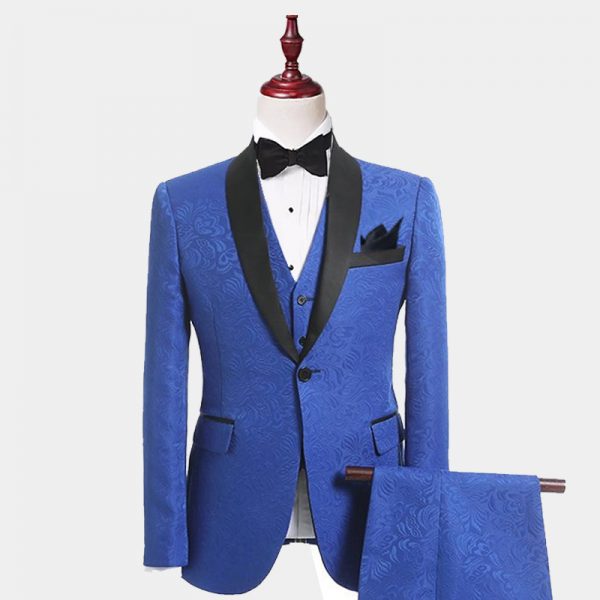 Blue Floral Tuxedo Jacket With Black Trim - Gentleman's Guru