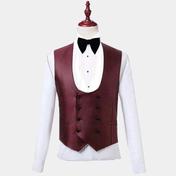 Burgundy And Black Tuxedo Suit - Shawl Lapel - Gentleman's Guru