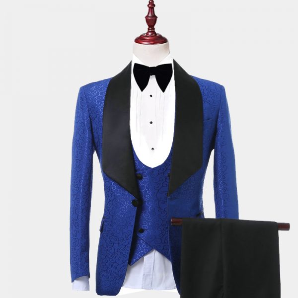 Blue Floral Tuxedo Jacket With Black Trim - Gentleman's Guru