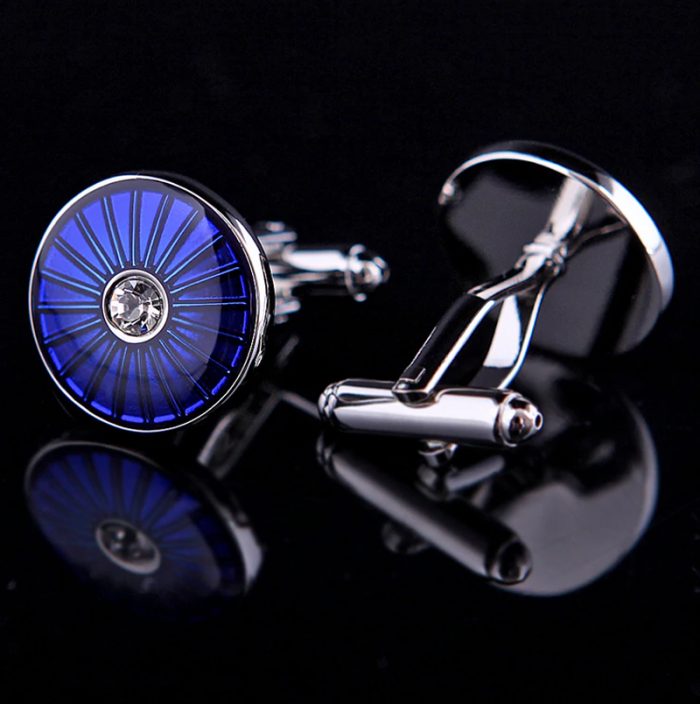 Blue Round Crystal Mens Cufflinks Sets from Gentlemansguru.com