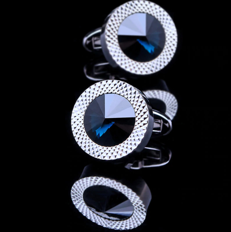 Round Blue Crystal Cufflinks | Gentleman's Guru