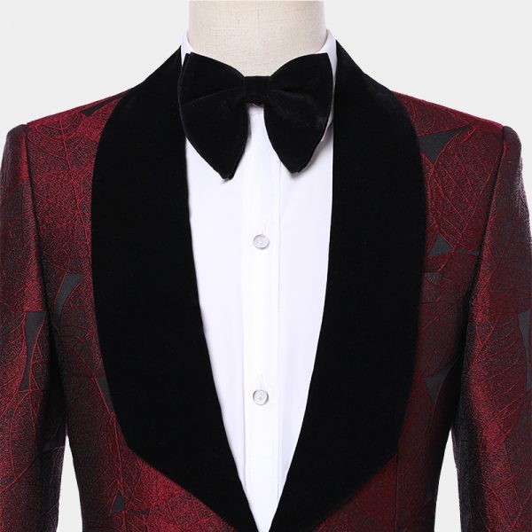 Burgundy Tuxedo With Black Lapel - Gentleman's Guru