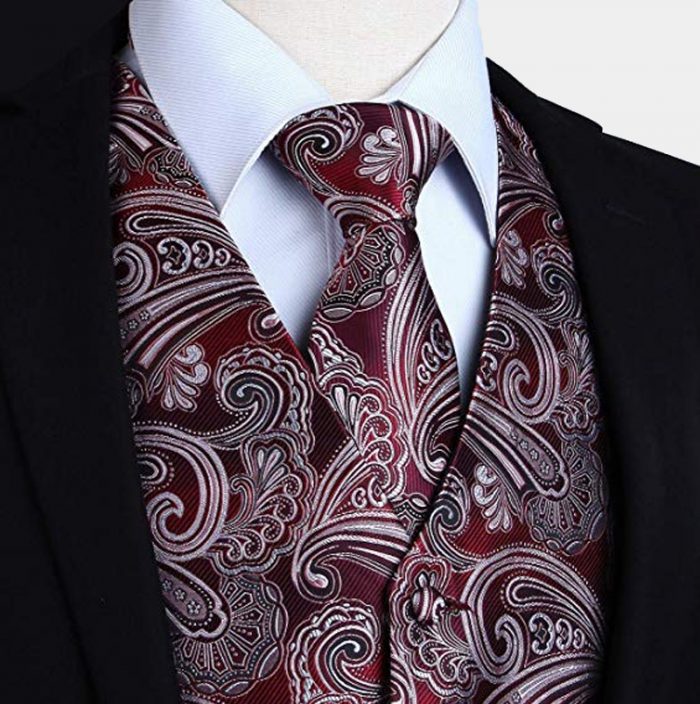 Burgundy Paisley Vest And Tie Set - Gentleman's Guru