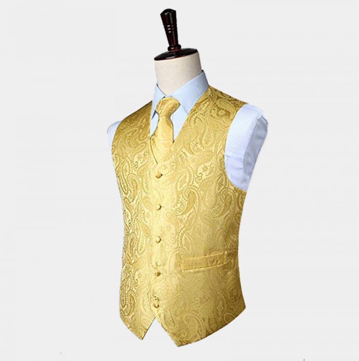 Yellow Paisley Vest And Tie Set - Waistcoat Set - Gentleman's Guru