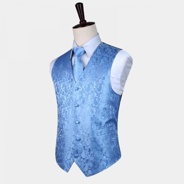 Light Blue Paisley Waistcoat And Tie Set - Gentleman's Guru