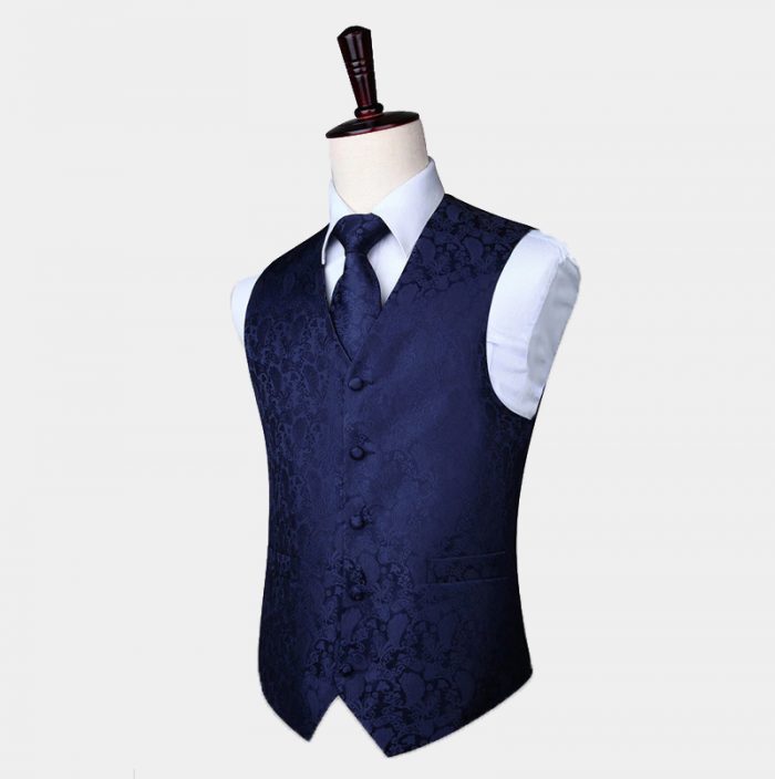 Navy Blue Paisley Waistcoat And Tie Set - Gentleman's Guru