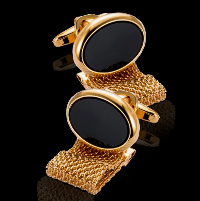 Oval Black And Gold Wrap Around Cufflinks Set from Gentlemansguru.com