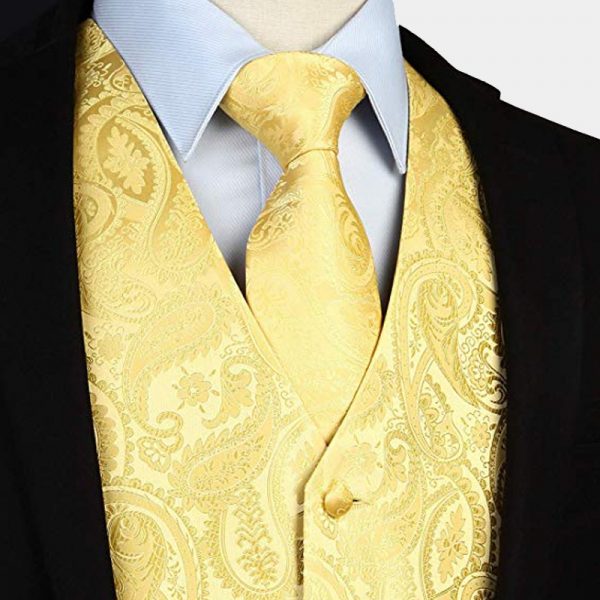 Yellow Paisley Vest And Tie Set - Waistcoat Set - Gentleman's Guru