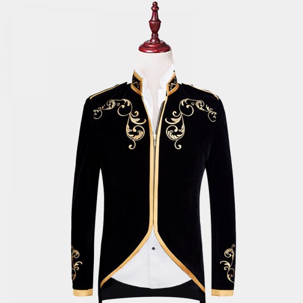 Black And Gold Mandarin Collar Jacket - Gentleman's Guru™