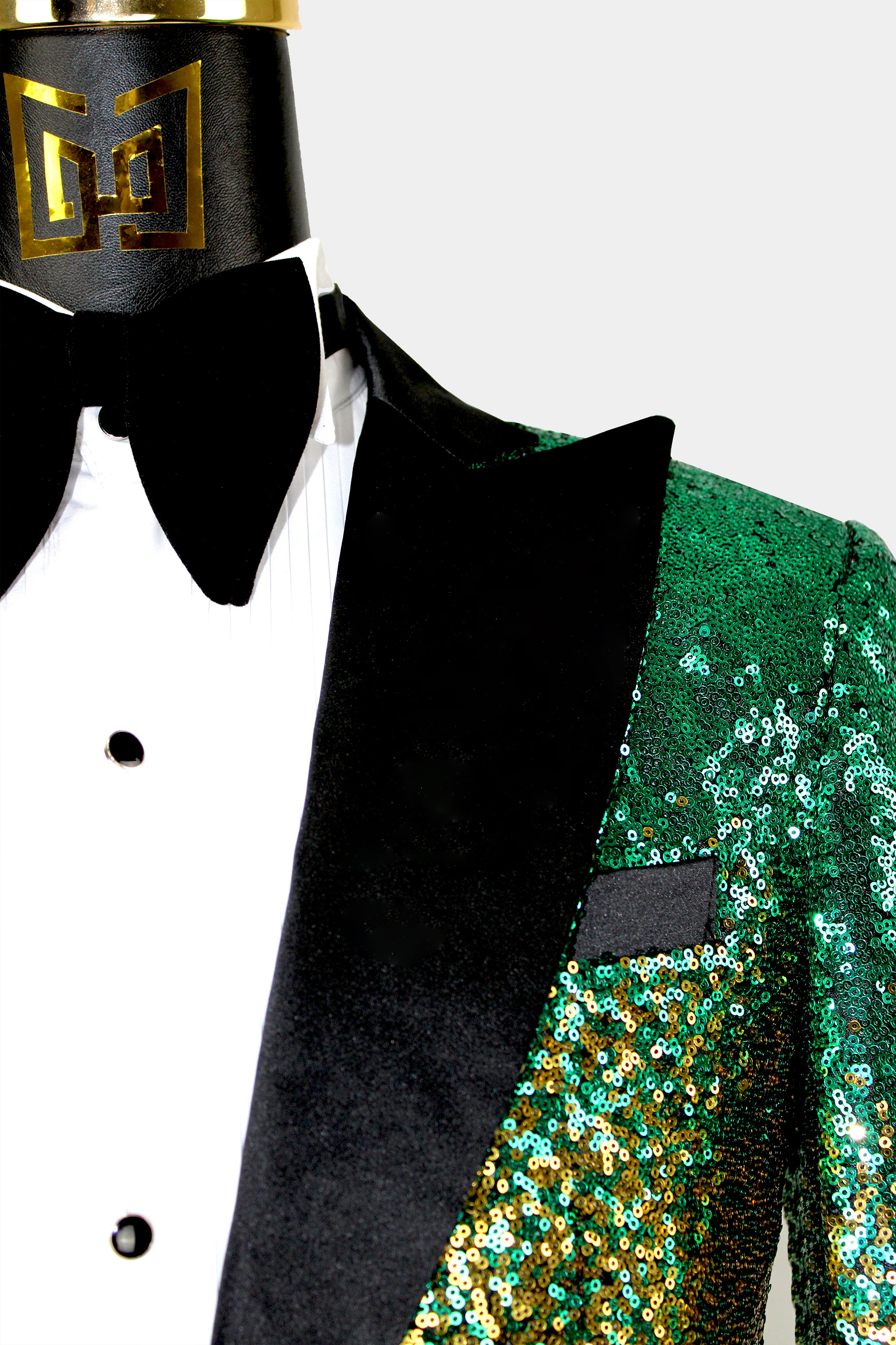 Green Sequin All Over Blazer with Tie: Men's Christmas Outfits