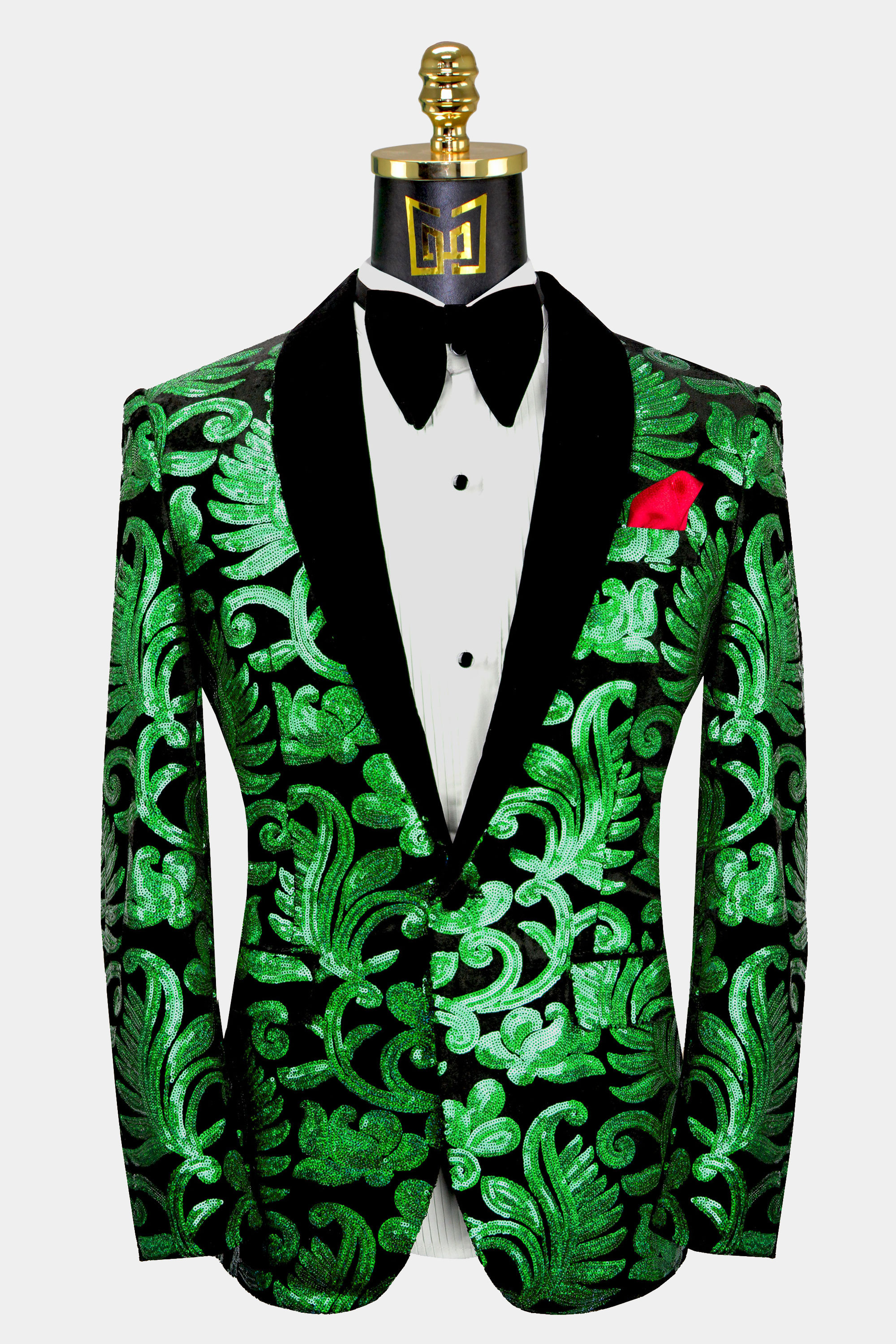 Buy Emerald Green Velvet Woven Sequin Shawl Collar Blazer With