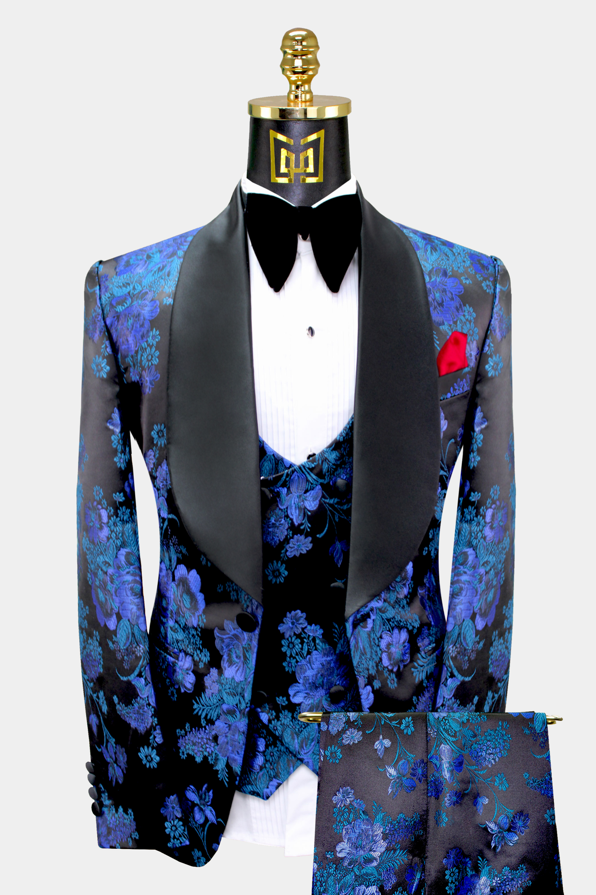 Black Velvet Suits Men Formal Wedding Tuxedo Elegant Floral Blazer