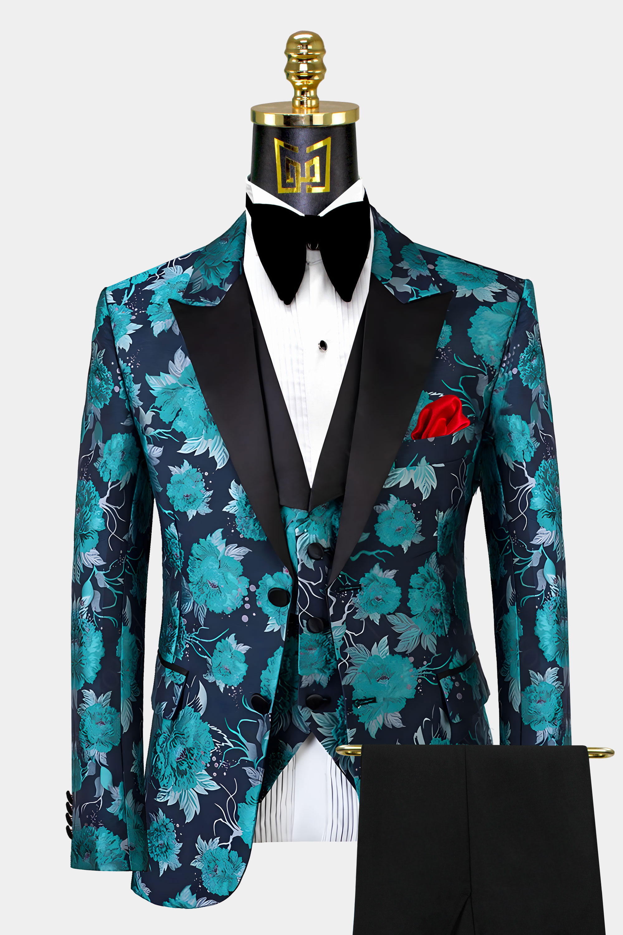 Mens Black And Turquoise Tuxedo Wedding Groom Prom Suit From Gentlemansguru.com  