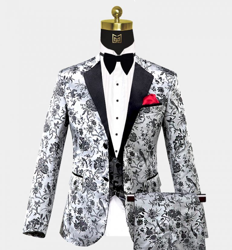 Silver Floral Tuxedo - 3 Piece | Gentleman's Guru