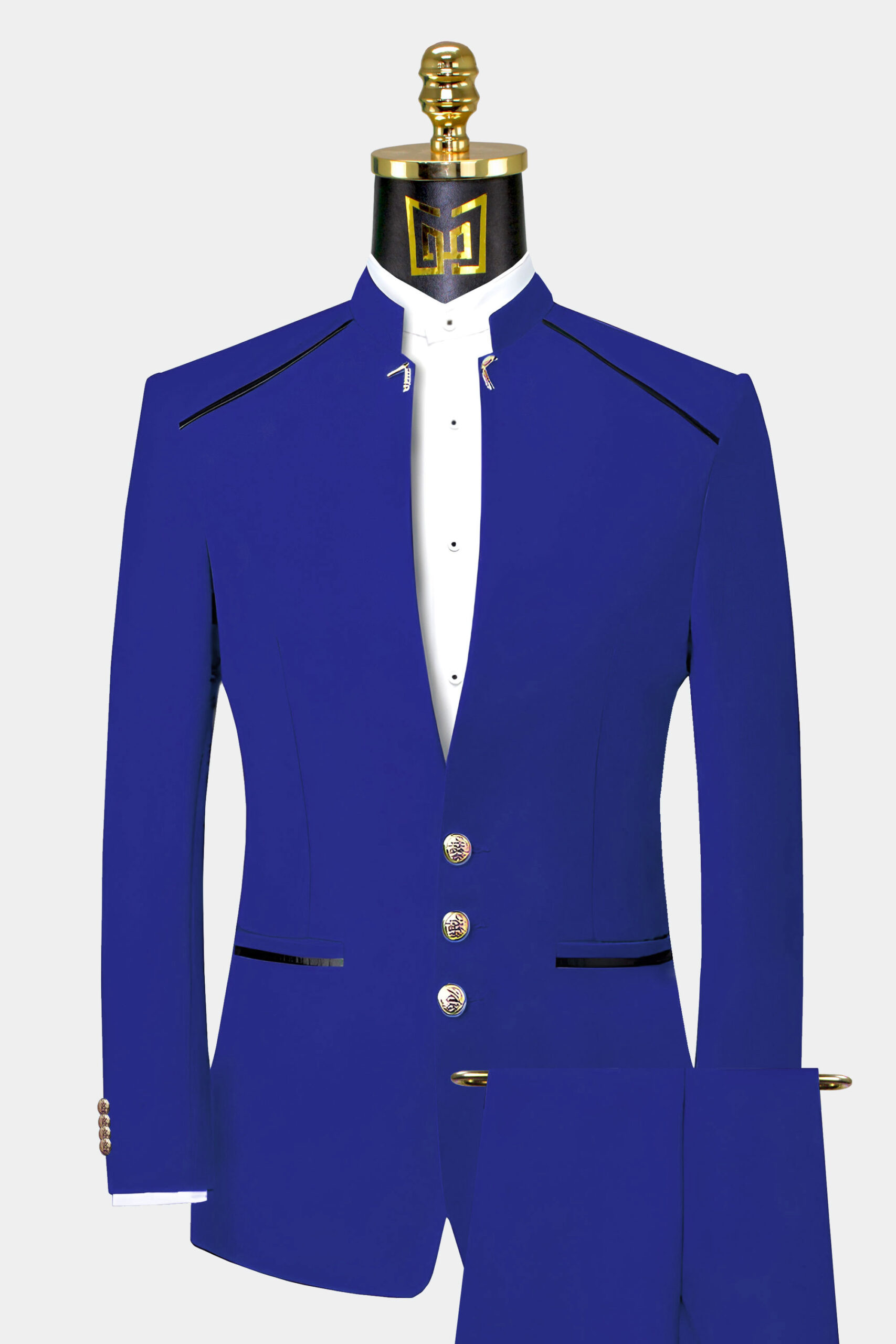 Blue Mandarin Collar Suit Gentleman s Guru