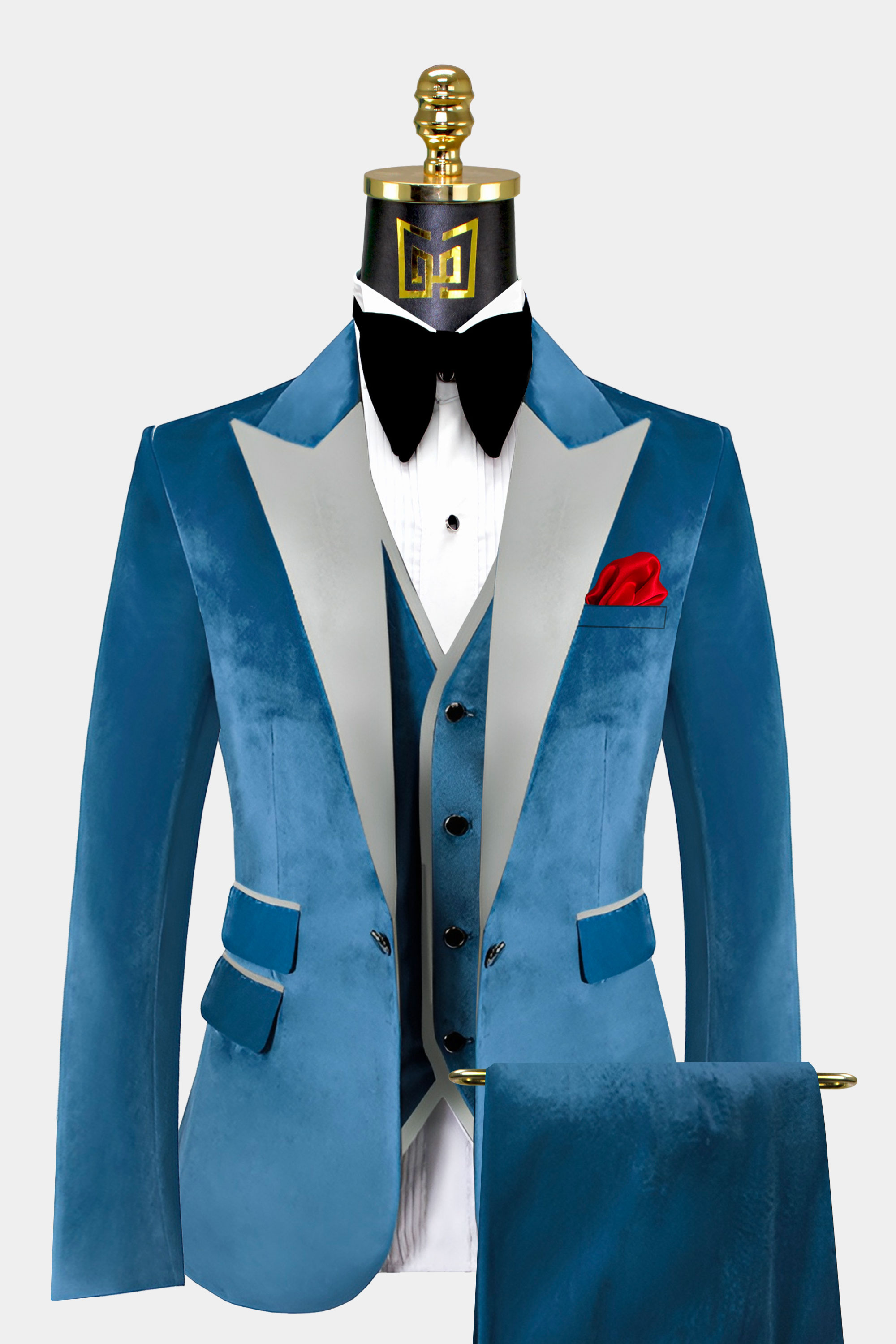 Men Suits 3 Pieces Royal Blue Tuxedos Peak Wide Lapel Business