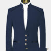 Navy Blue Mandarin Collar Suit - 2 Piece