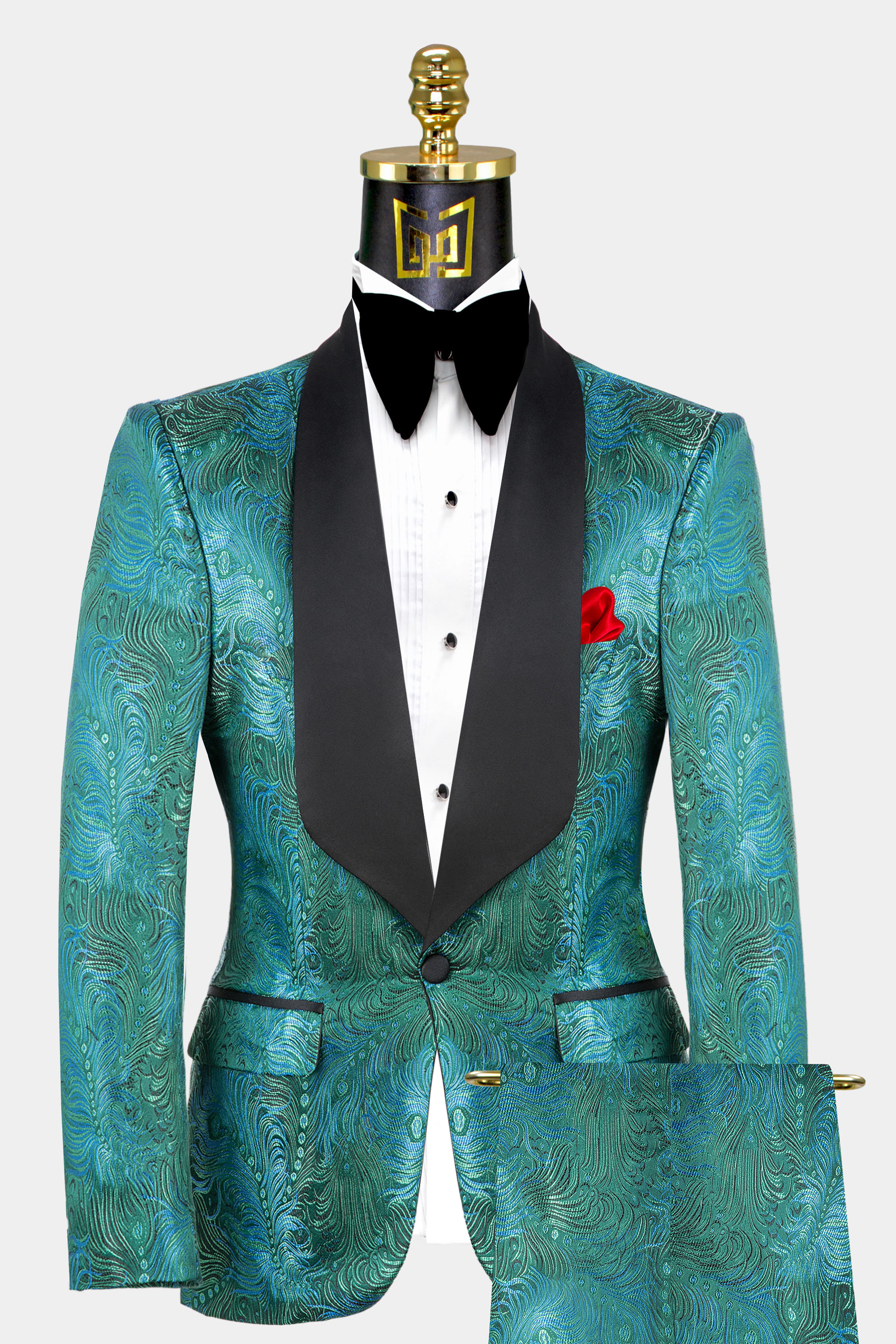 Blue Green Abstract Floral Tuxedo - 2 Piece 40r Matching Color