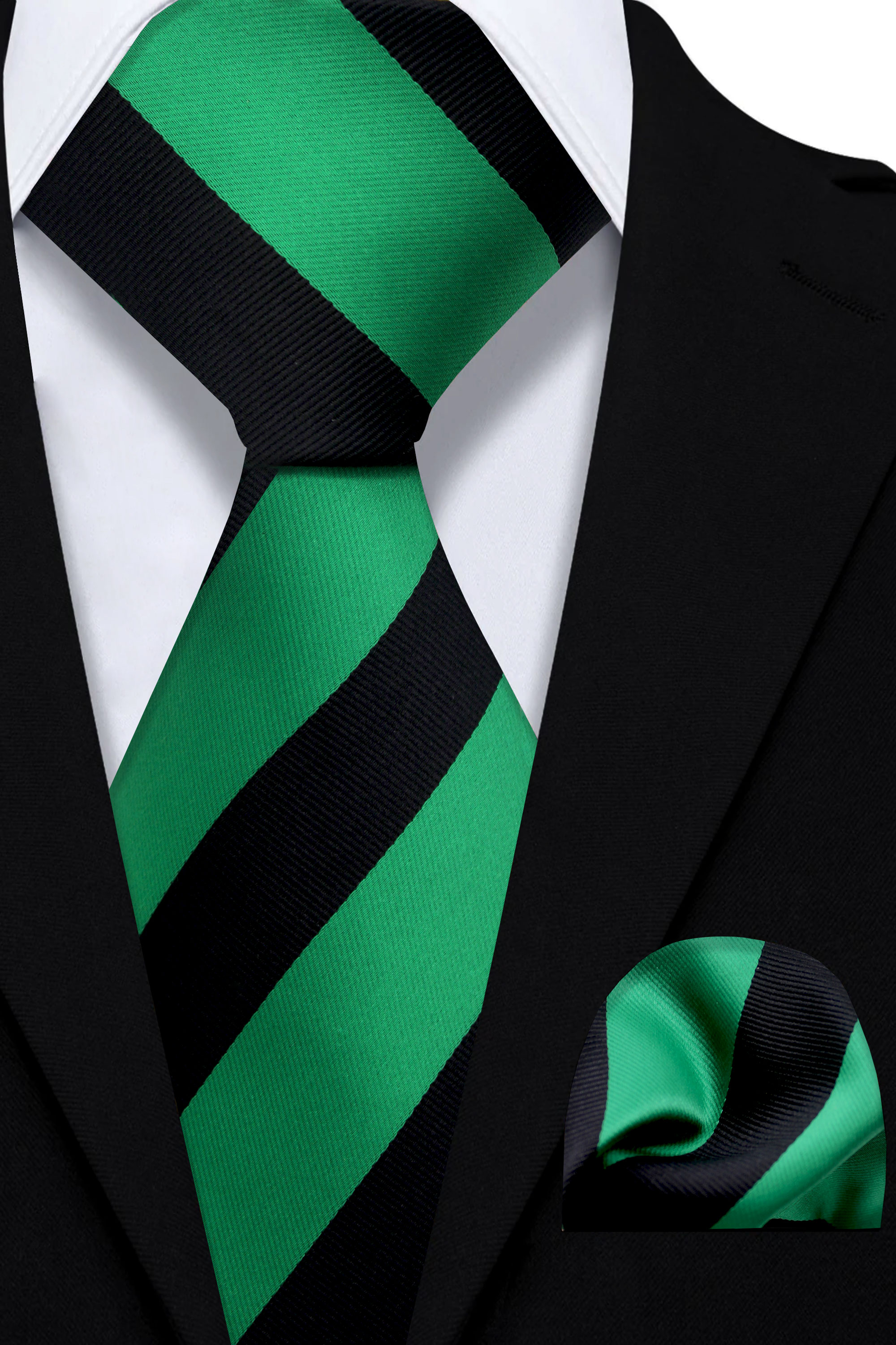 Striped Neck Ties For Men Wedding Party Green Necktie Hanky Tie