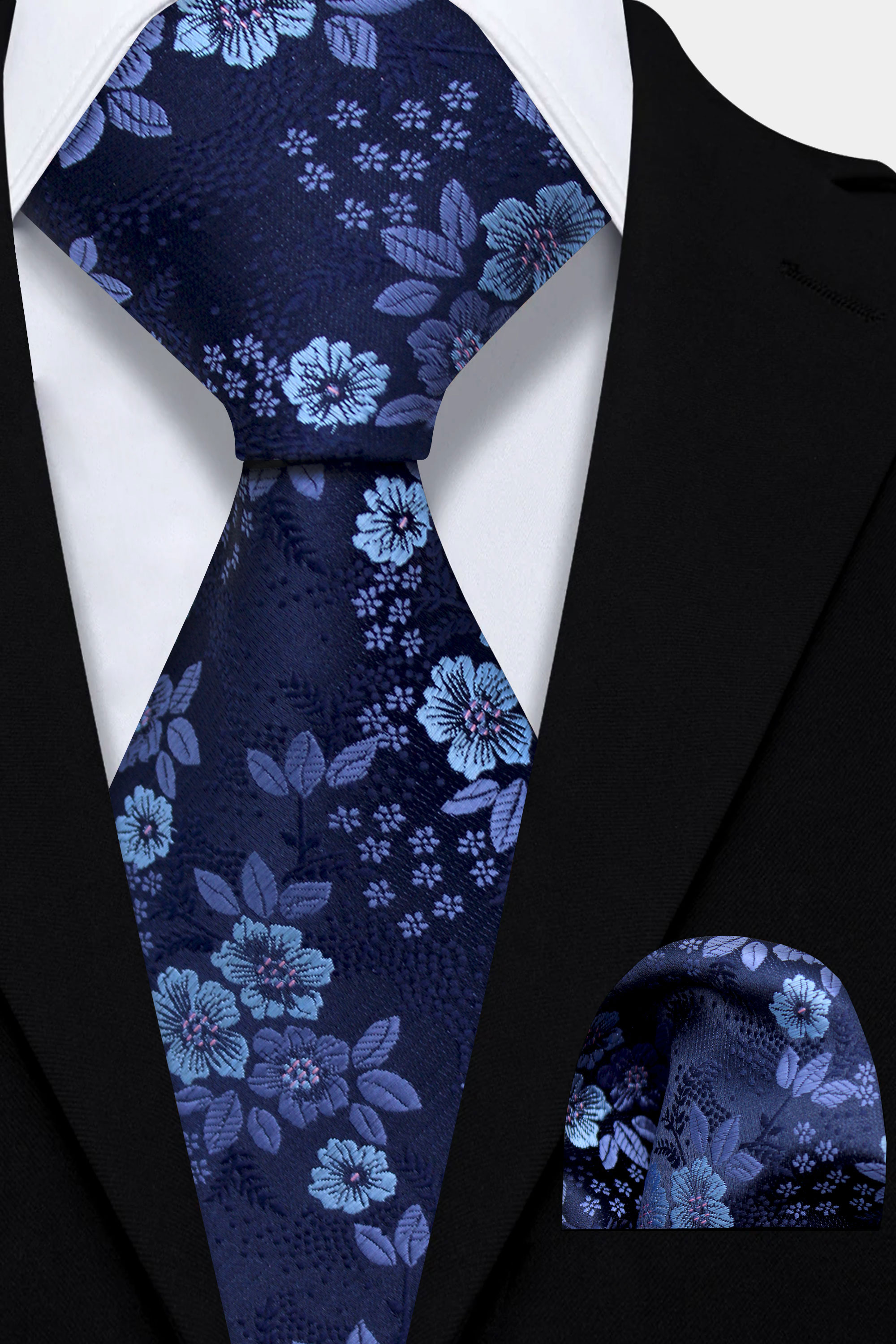 Mens-Blue-Floral-Tie-and-Pocket-Square-Set-Wedding-Groom-Necktie-from-Gentlemansguru.com