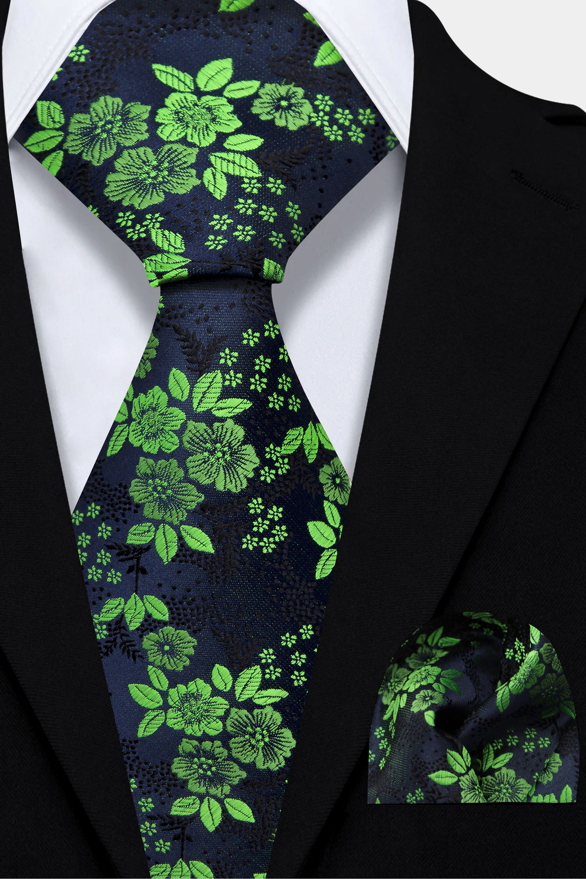 Green Floral Tie and Pocket Square Set | Gentleman's Guru