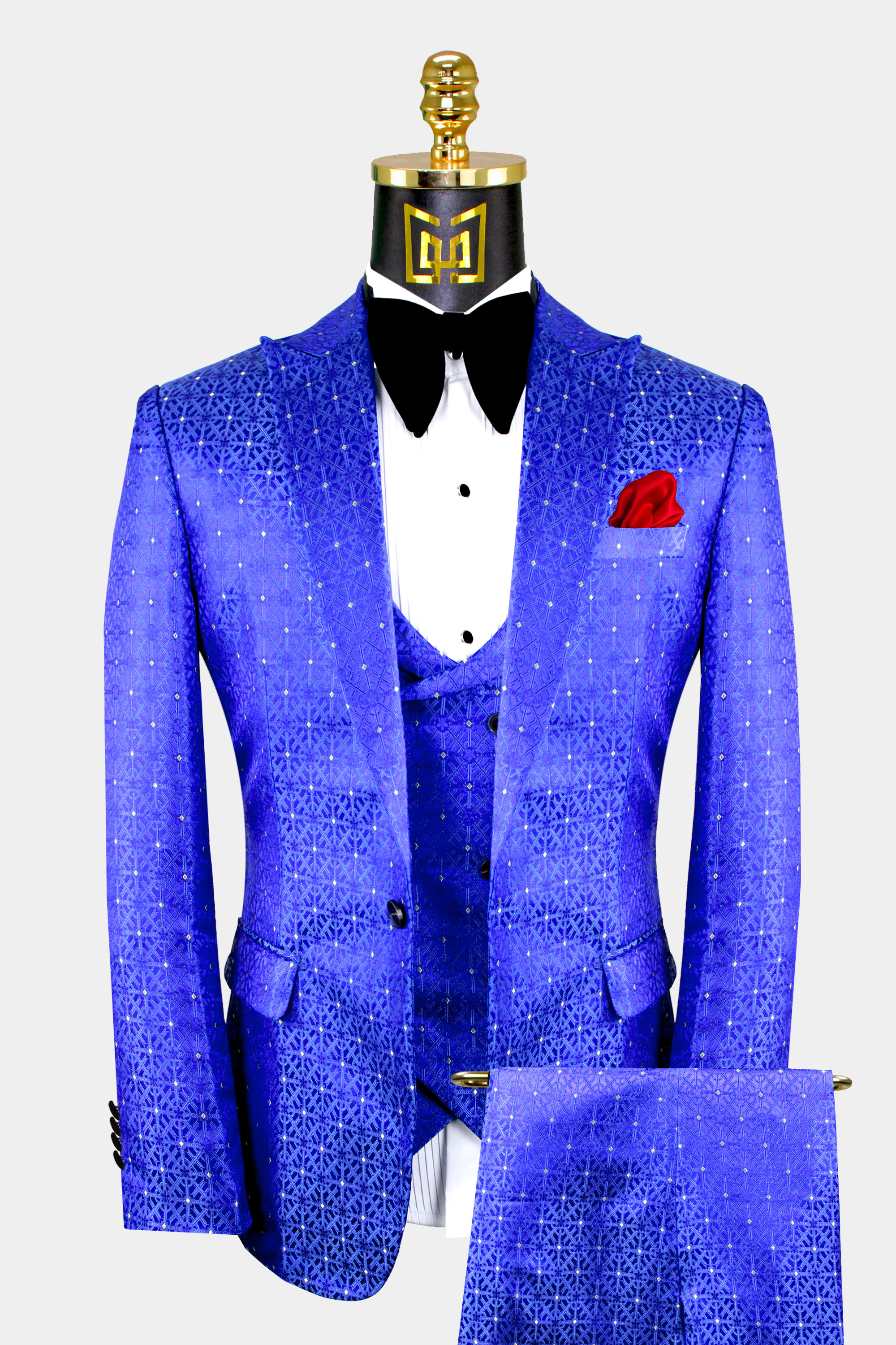 2022 Three Piece Royal Blue Men Suits Peaked Lapel Custom Made Wedding  Tuxedos Slim Fit Male Suits (Jacket + Pants + Vest+Tie)