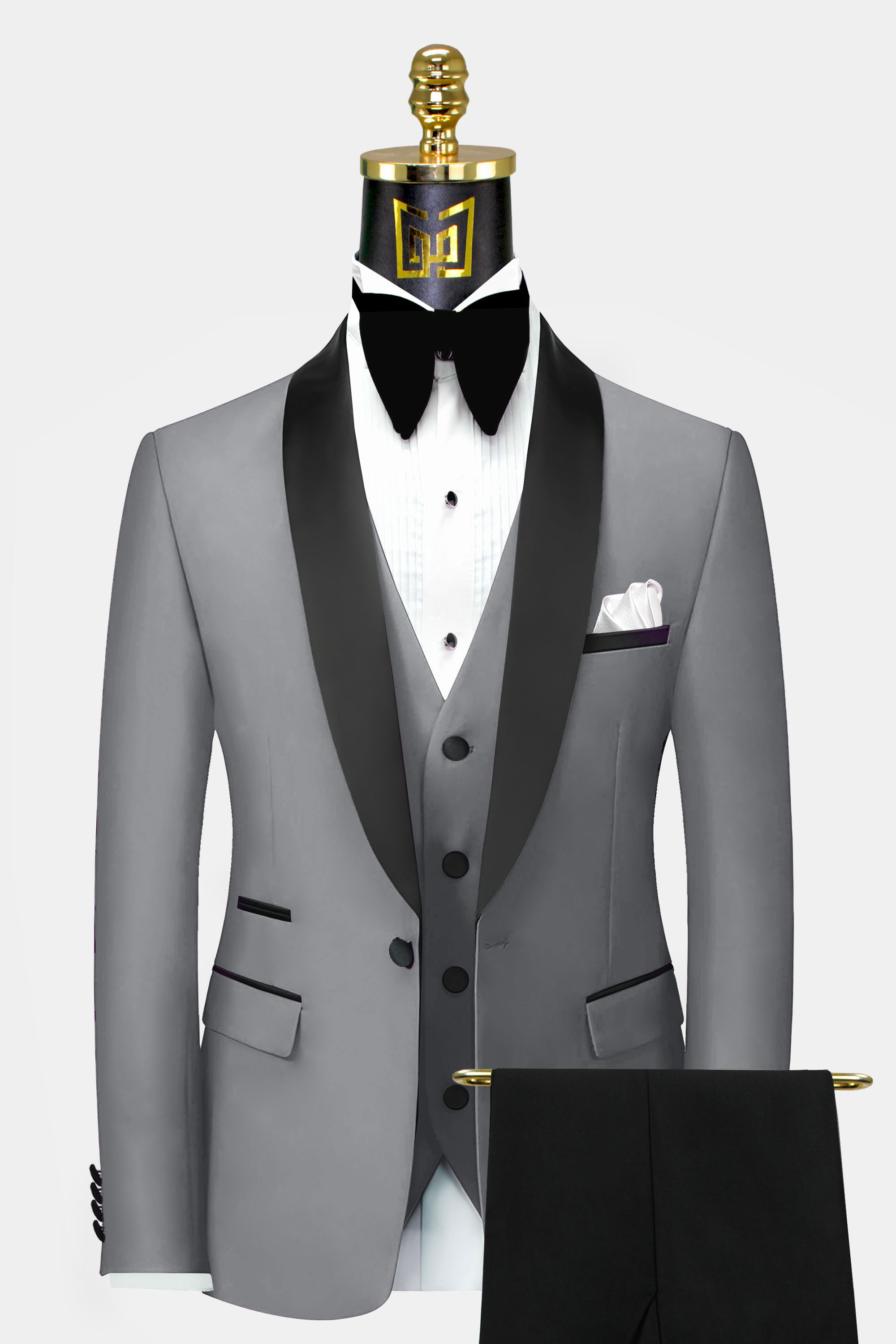 Luxury Designer Tuxedo Men Suits 3 Piece Grey Floral Stylish 