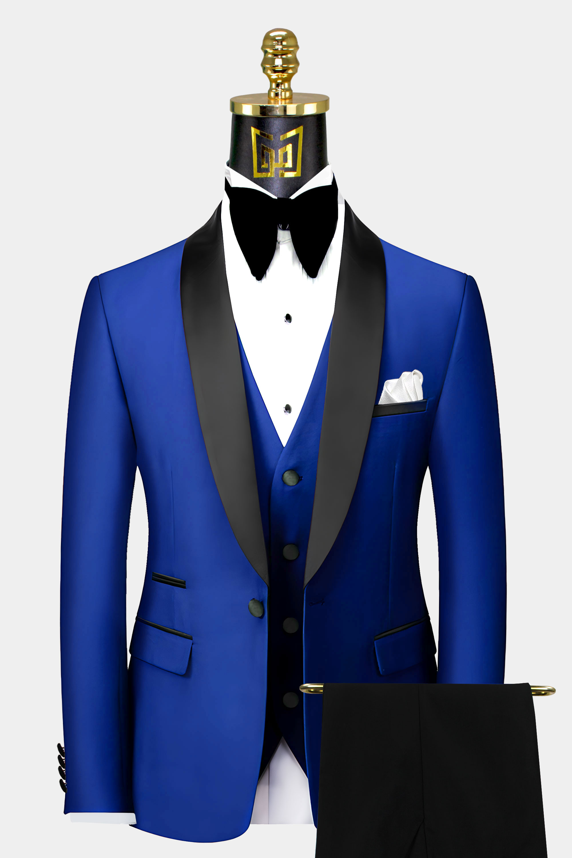 Mnes Royal Blue Tuxedo With Black Lapel Groom Wedding Suit From Gentlemansguru.com  