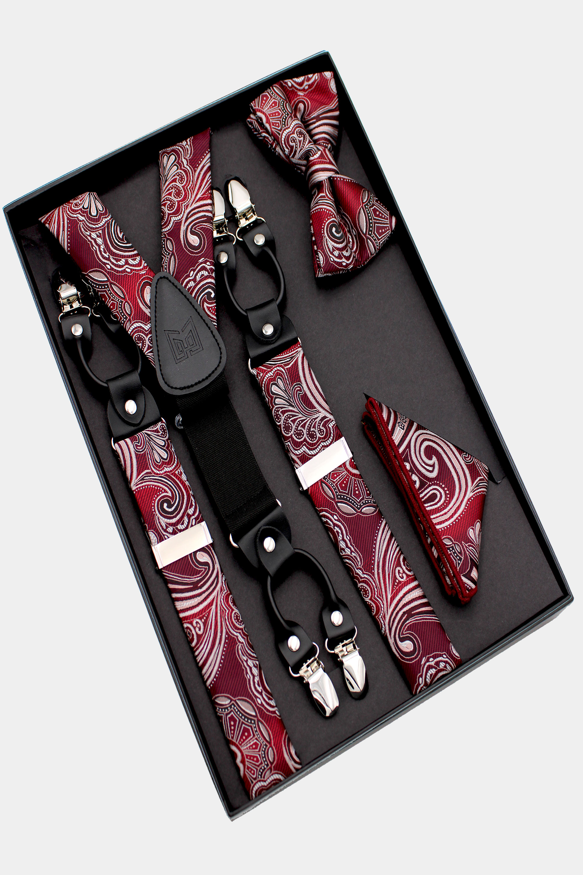 Maroon Bow Tie and Suspenders Set