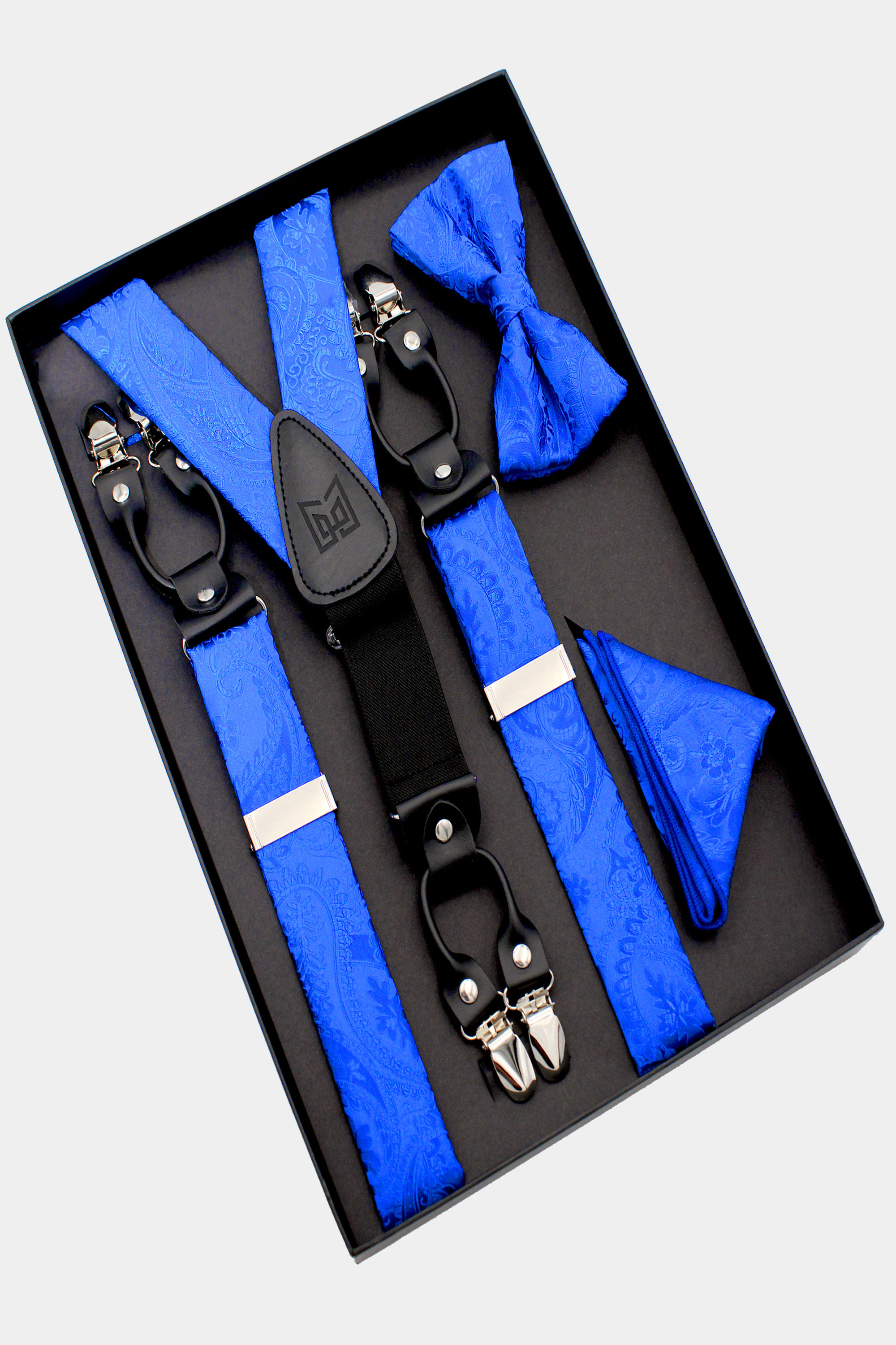 ALSLIAO Men Matching Suspenders Braces Bow Tie Combo Sets Fancy Costume  Suspender Royal Blue 