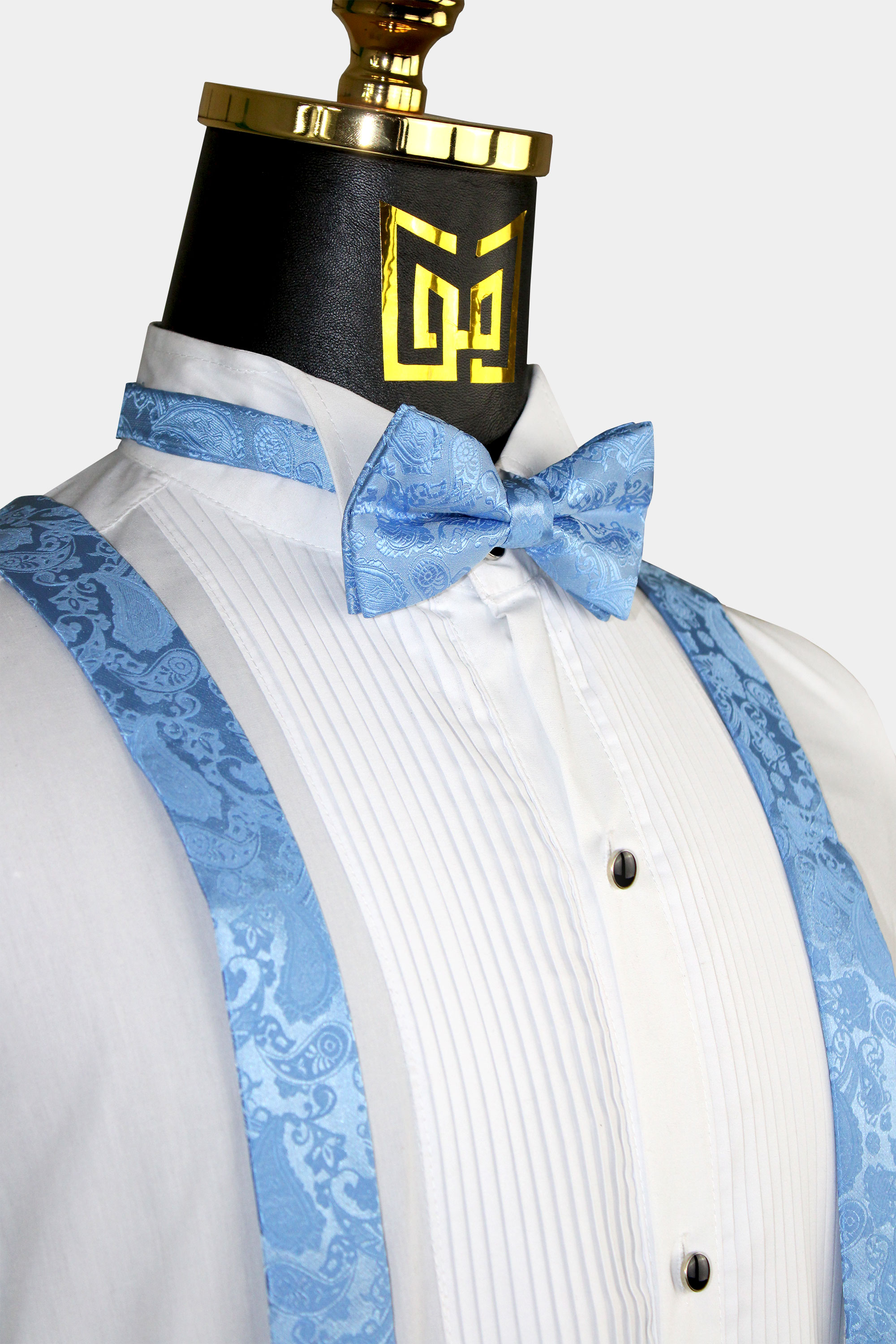 Light Blue Bow Tie and Suspenders Set