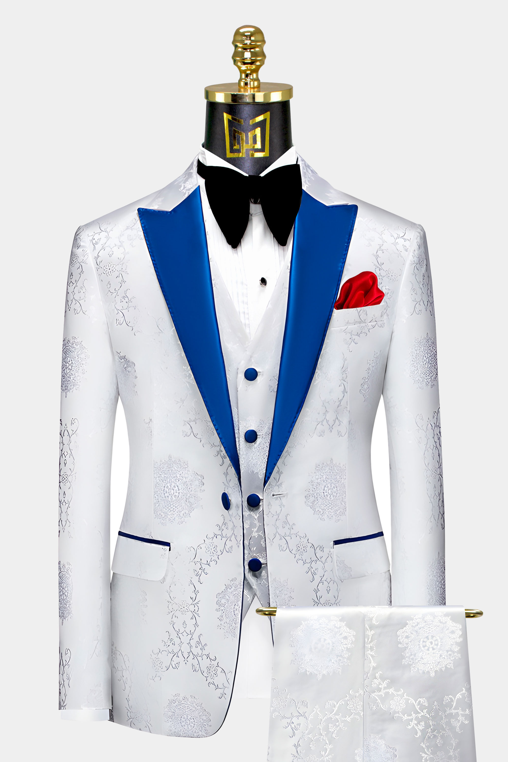 Floral Formal Wedding Men Double Breasted Suits Groom Tuxedo Prom Shawl  Lapel