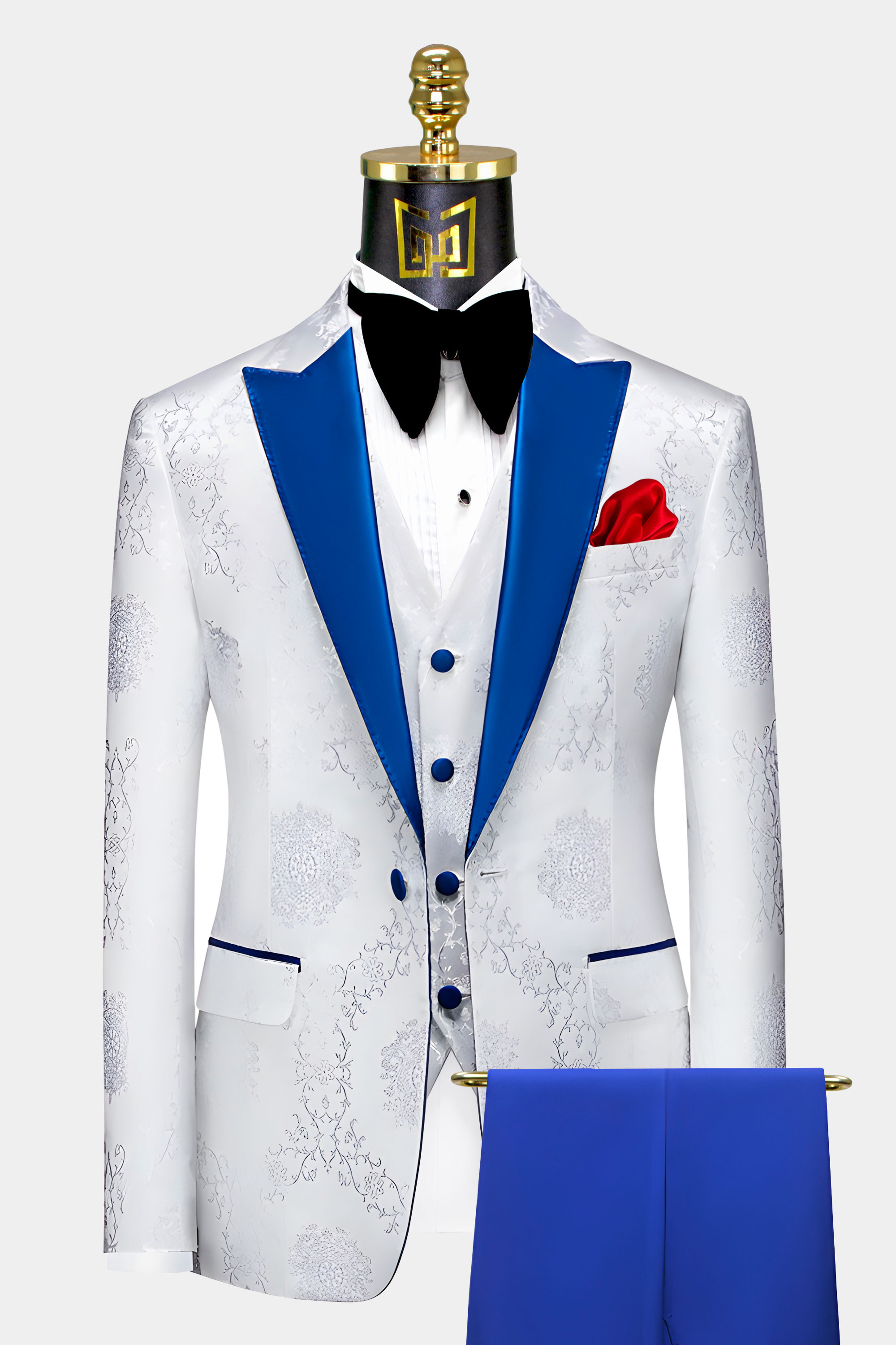 Royal Blue Men Suits Yellow Vest Wedding Formal Tuxedos Peak Lapel Jacket  Custom