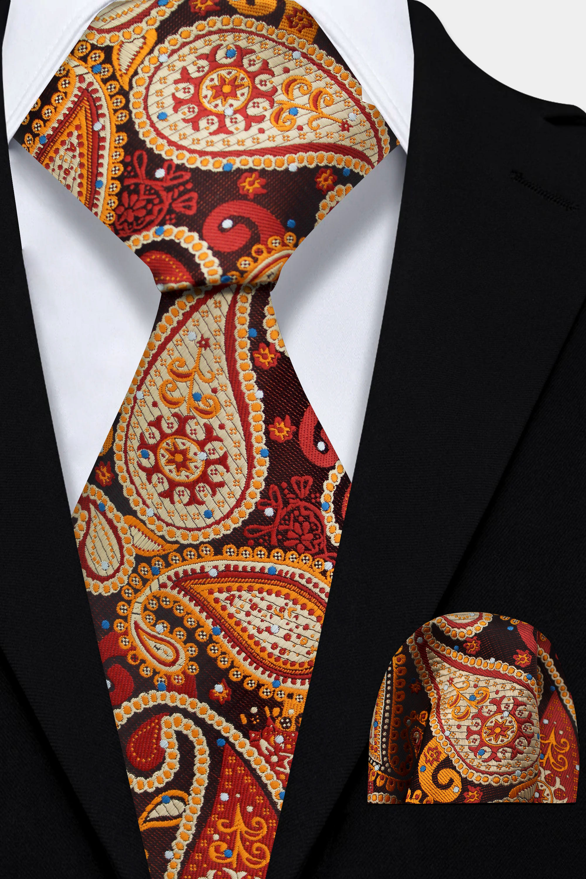 Burnt-Orange-Tie-and-Pocket-Square-Set-Wedding-Groom-Necktie-from-Gentlemansguru.com